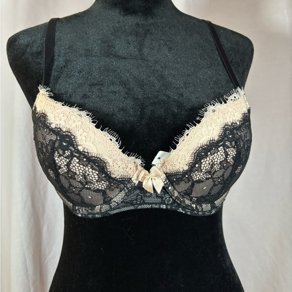 Adore Me Black and Cream Lace Bra